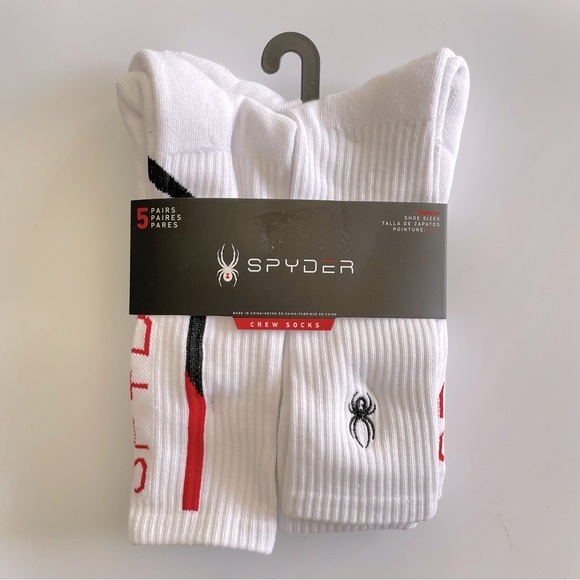 Spyder Other - Spyder men’s crew socks 5 pack size 6-12 white black red green
